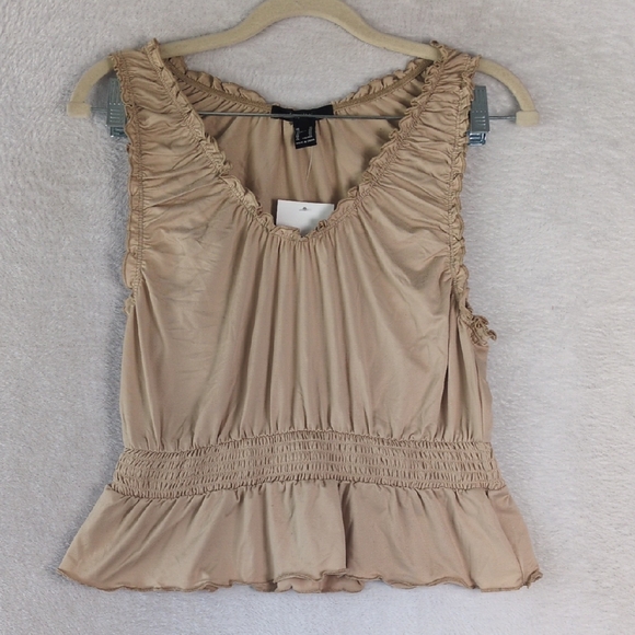 Forever 21 Womens Tan Taupe V‎ Neck Sleeveless Cottage Tank Top Size XL - Picture 1 of 6